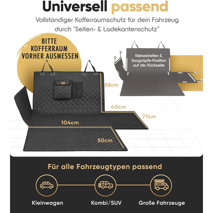 Захист для багажника авто для собак HELDENWERK: стежканий, з захистом бокових стінок та краю багажника, водовідштовхувальний та стійкий до подряпин. Універсальний килимок для багажника для собак