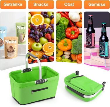 Складаний кошик для покупок 25L з м'якими ручками та кишенею на блискавці, зелений