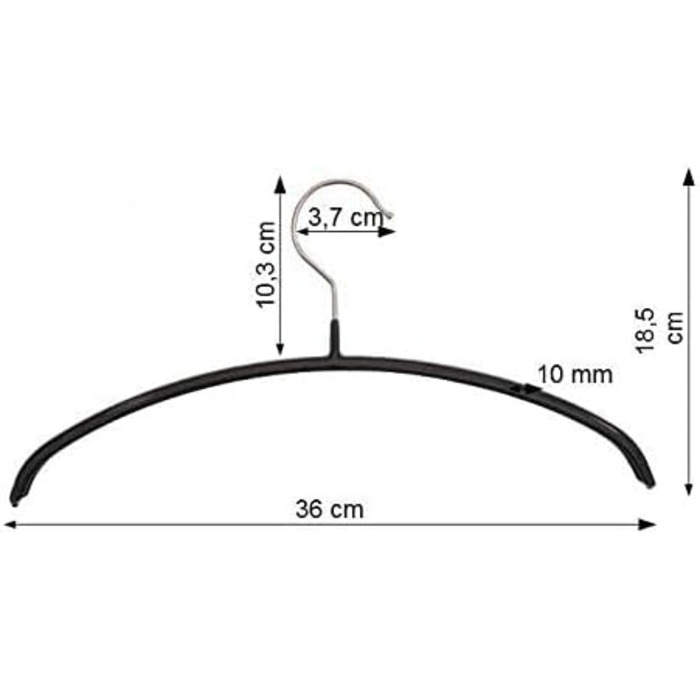 Hagspiel 10-Piece Metal Clothes Hangers, Non-Slip Coated, Black for Children, Teens, Length 36 cm