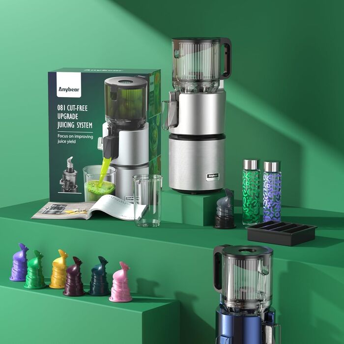 Шнекова соковижималка Anybear 350W для соків, сорбетів та горіхового молока, сріблясто-чорна