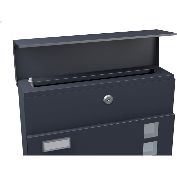 Поштова скринька BASI з м'яким закриттям, оглядовим вікном та табличкою для імені, DIN A4, з 2 ключами, вбудованим відділенням для газет, антрацит, настінна (H37x37x10.4 см)