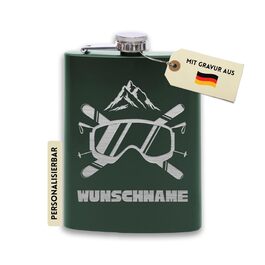 Фляга з нержавіючої сталі Flanacom з гравіюванням, 227мл / 8oz, для гірськолижників, персоналізована, з воронкою (дизайн 3, зелений)