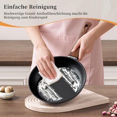 Сковорода Innerwell з антипригарним покриттям 24 см, для індукційних плит, керамічне покриття, професійна якість, для омлетів, гранітна сковорода, можна використовувати в духовці, без PFOA, придатна для миття в посудомийній машині, чорного кольору