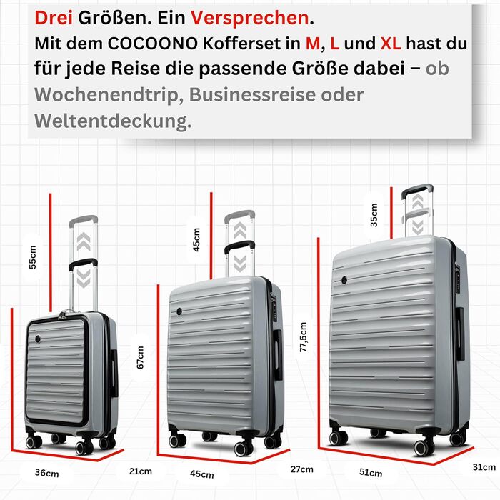 Великий валіза 100 літрів з TSA замком: валіза, ролер, валіза для подорожей, жорсткий корпус, сірий (SET)