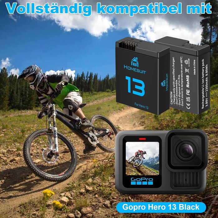 Набір акумуляторів та зарядного пристрою Homesuit Hero 13 для GoPro Hero 13 Black: 2 акумулятори 2300mAh + USB LED зарядний пристрій з підтримкою PD3.0 (Type-C)