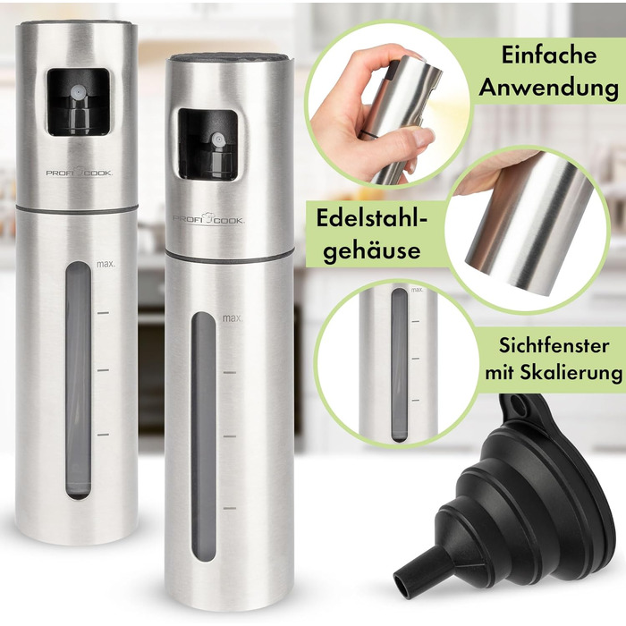 Набір розпилювачів для олії та оцту Profi Cook (2 шт.), 100 мл, пляшка-спрей для кухні, фітнесу та дієти з мірною шкалою, PC-EOS 1270