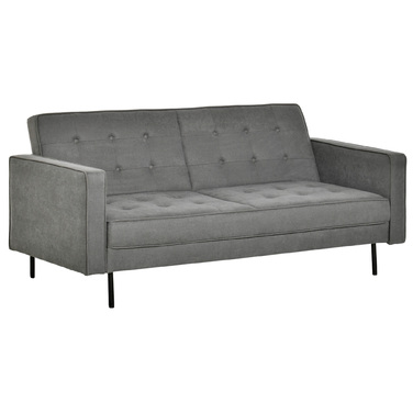 HOMCOM 3-Seater Sleeper Sofa with Reclining Function and Adjustable Angle, Vintage Design Made of Eucalyptus Wood and Cotton in Grey