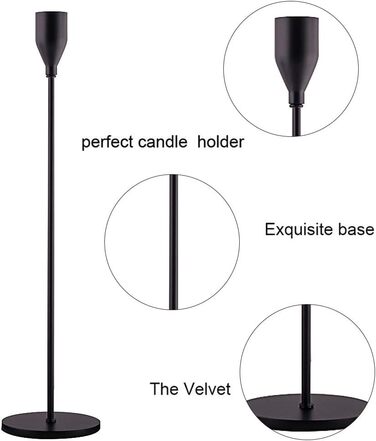 SUJUN Matte Black Candle Holders, Set of 3 for Taper Candles, Decorative Candle Holder for Wedding, Dinner, Party, Fits 1.9 cm Thick Candles and LED Candles (Metal Candle Holders)