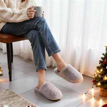 Тапочки зимові для жінок та чоловіків, теплі, з плюшем, з пам'яттю, антиковзкі, сірі (40.5/42 EU)
