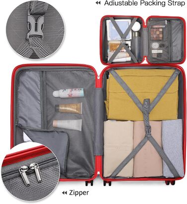 Валіза на 4 колесах, міцна та легка, з TSA-замком та YKK-блискавкою, тихі колеса, ручна поклажа з косметичною сумкою (Червоний)