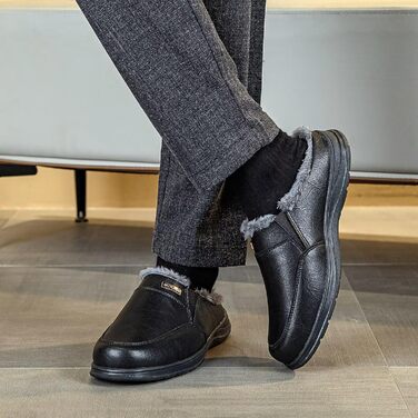 Чоловічі халапи шкіряні зимові теплі з плюшевою підкладкою, чорні, 40 EU