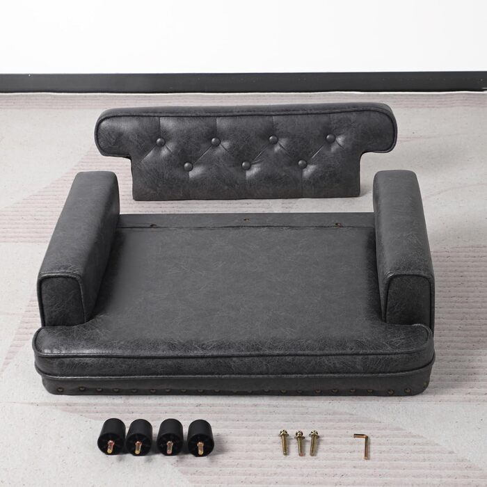 Софа для собак та котів, невелика, з велюру, сіра. Стабільний дерев'яний каркас. Софа-ліжко для маленьких собак та котів