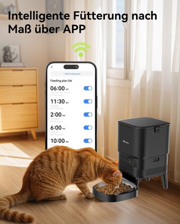 Автоматичний годівниця для котів APETDOLA з Wi-Fi, 4L, керування через додаток, 10 сек. запис голосу, для котів та собак, чорний
