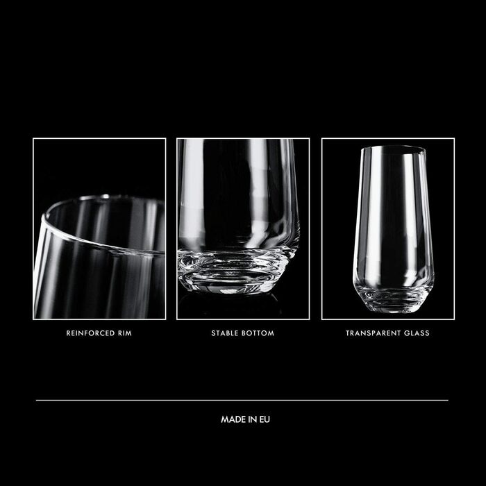 Krosno Water Glasses Highball Glasses Drinking Glasses | Set of 12 | 480 ML | Splendour Collection | Perfect for home, restaurants, and parties | Dishwasher safe