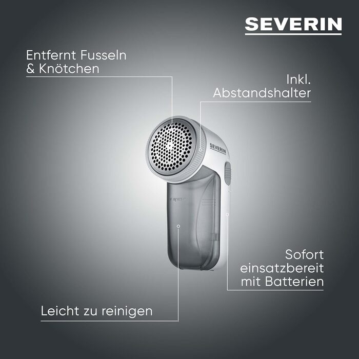 Електричний видалення ворсу SEVERIN CS 7976: портативний, для ворсистих поверхонь, білий-сірий