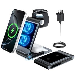 Зарядна станція 3-в-1 для Apple Watch та iPhone: складаний бездротовий зарядний пристрій для iPhone 17/16/15/14/13/12/11 Pro Max, Apple Watch Ultra/SE/9/8/7/6/5/4/3, AirPods Pro 3/2 (Чорний)
