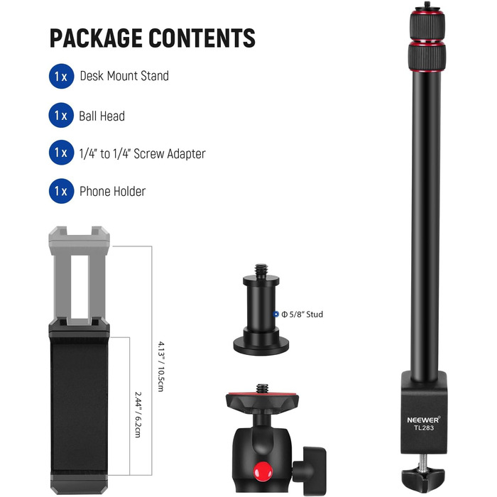 Тримач для камери NEEWER TL283: штатив для столу, мікрофонний важіль, підставка для смартфона та веб-камери, червоний