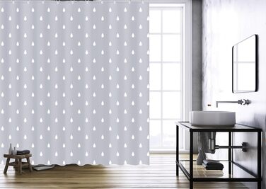 Штора для душу YOUNG DA текстильна біло-сіра з малюнком 