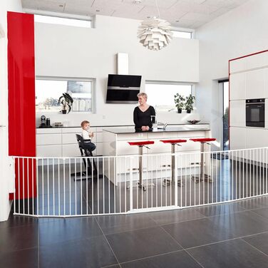 BabyDan Flex XXL – захисне бар'єр для каміну та сходів, перегородка для кімнати, білий, 90-350 см, Данія