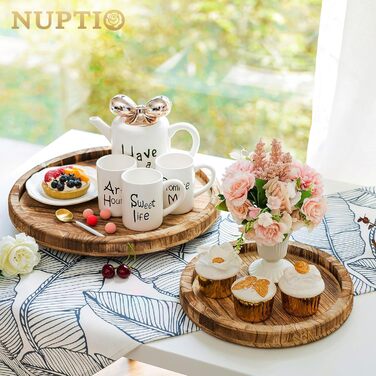 Двоярусна підставка для тортів NUPTIO з дерева, дерев'яна підставка для чаювання, рустикальна підставка для тортів у стилі ферми, солодкий стійкий стійка з металевою ручкою для весілля, дня народження, Різдва, Хелловіна, вечірки, світло-коричнева