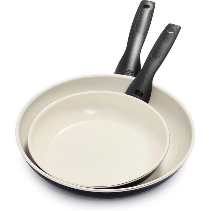 Набір сковорідок GreenPan Rio з антипригарним покриттям CeramTec, 2 шт (20 см та 26 см), без PFAS, Cool-Touch ручка, термостійкі до 160°C, придатні для миття в посудомийній машині, чорні та кремові