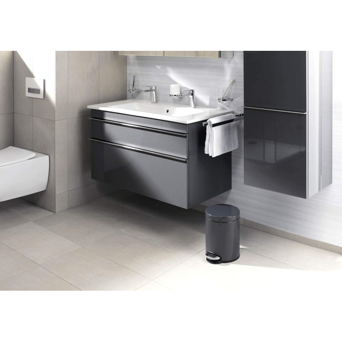 Сміттєвий відер з педаллю Durable 12L, металевий круглий кошик з системою плавного закривання та виймаючим внутрішнім відром, антрацит, 1 шт