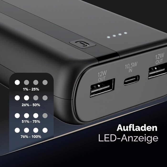 Power Bank Cellularline 20000 mAh з USB-C та 2x USB-A, Чорний – Зовнішній акумулятор для швидкої зарядки