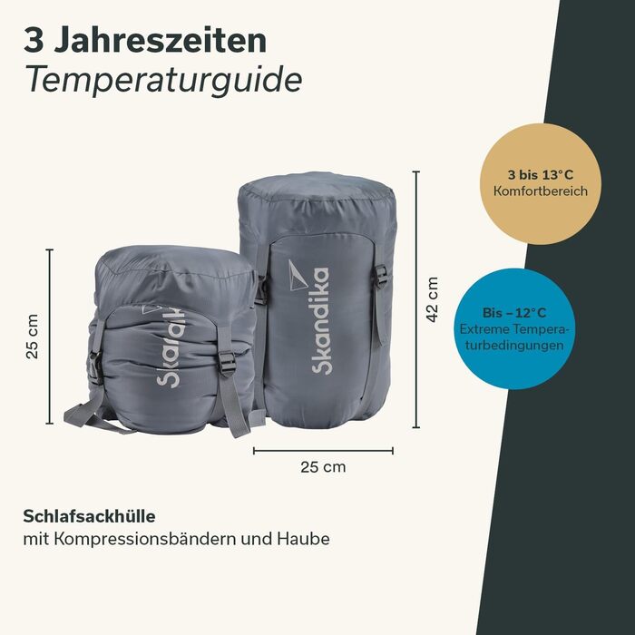 Спальний мішок Skandika Vegas XXL | Мультиспальник для дорослих, 3 сезони, до -12°C, 220x110 см, ковдраний/звичайна підкладка, для кемпінгу та подорожей
