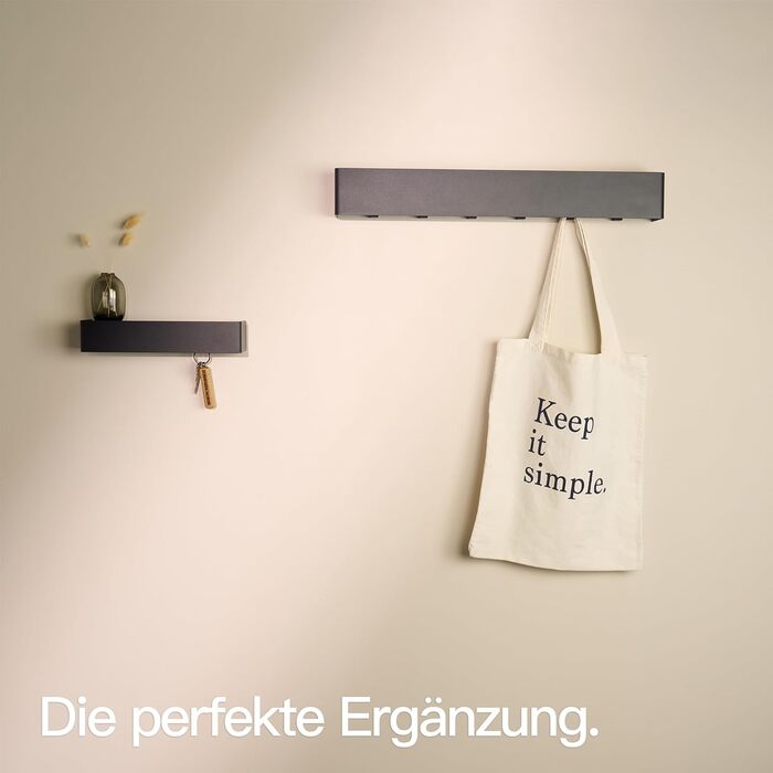 Ключниця настінна Designfabrik Hamburg: сучасний органайзер для ключів з полицею, металевий тримач для ключів у мінімалістичному дизайні для передпокою та коридору, чорний колір