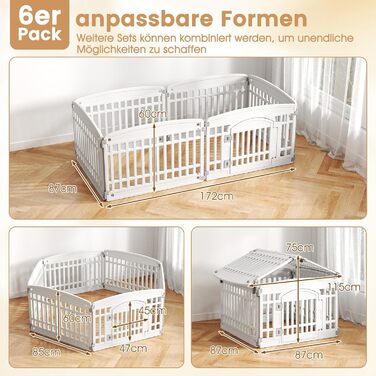 Клітка для цуценят GYMAX 60/75 см, 6 панелей, з замком та кріпленням для підлоги, для дому та вулиці, біла