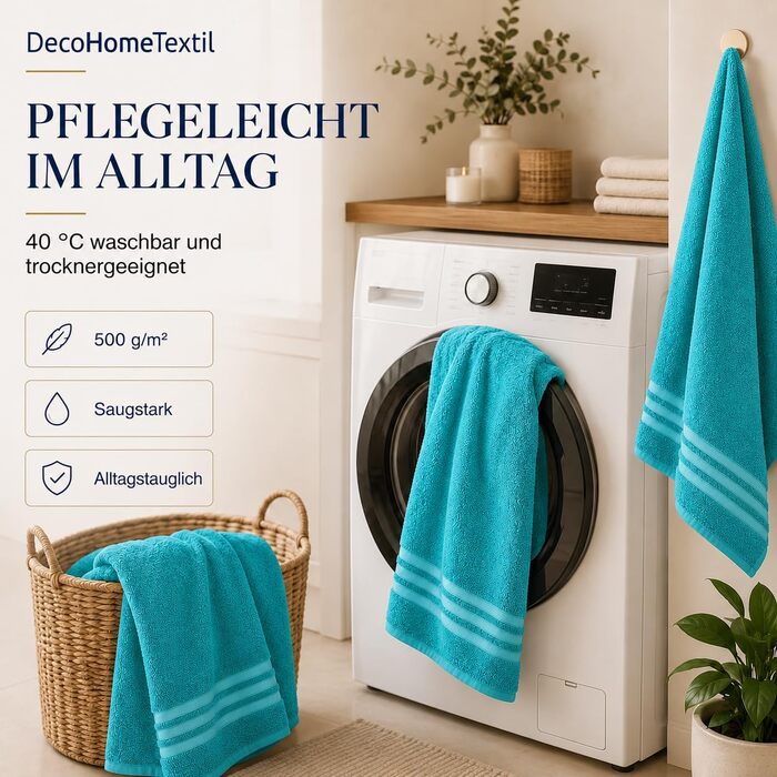 Набір рушників для рук DecoHomeTextil Eco (6 шт), 50x100 см, бірюзовий — екологічний махровий сет, м'який та гігроскопічний
