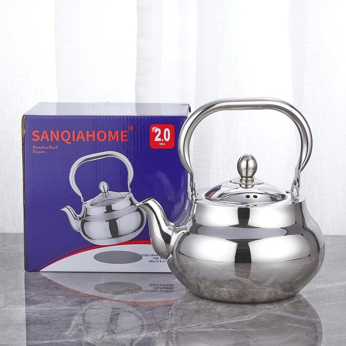 Чайник SANQIAHOME 2.0L з нержавіючої сталі з ситечком, індукційний (срібний)