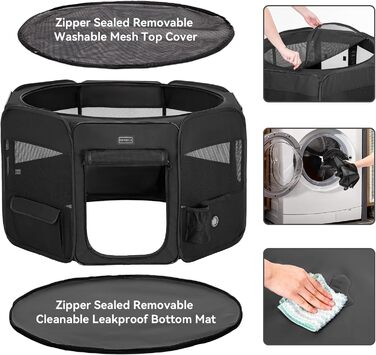 Переносний вольєр для цуценят та дрібних тварин PETSFIT - вольєр для собак, котів з водонепроникним дном, поп-ап система, сірий/зелений, 92x84x53 см