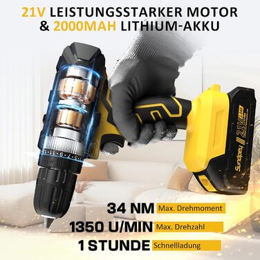 Набір інструментів Sundpey 170 предметів з акумуляторним дрилем-шуруповертом 21V, універсальний для дому, будівельні та ремонтні роботи