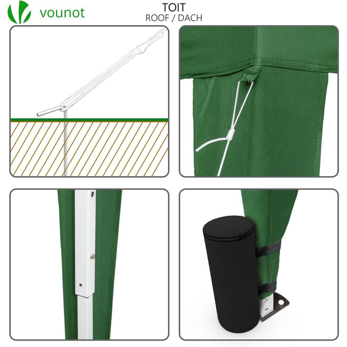 VOUNOT® Gazebo 3x3m with 4 Side Walls & 4 Sandbags, Pop Up Folding Gazebo, Foldable Garden Tent Party Tent, including Bag, Grey (Green + 4 Side Walls)