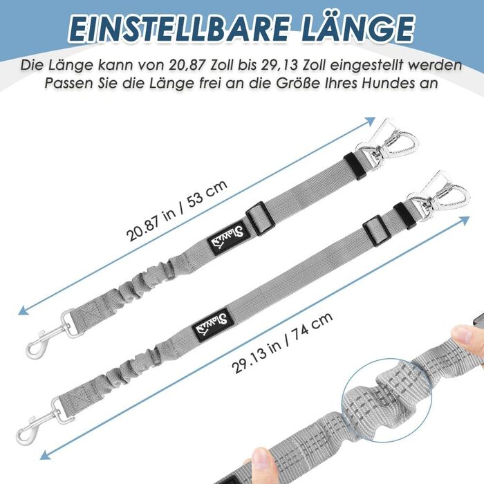 Автогурт для собак у машину: 2 шт., безпечний ремінь з амортизацією, універсальний кріплення для подорожей (сірий)