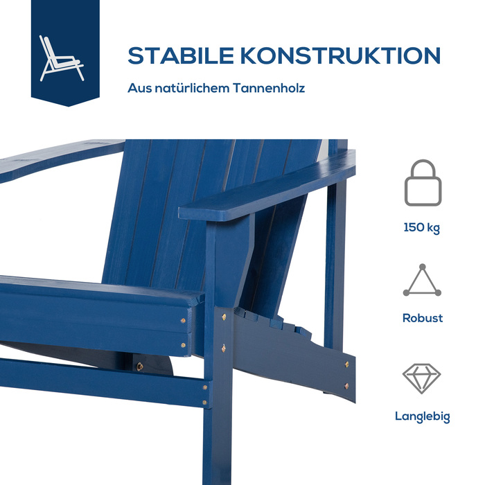 Крісло Adirondack Outsunny з підстаканником, масивне дерево, 97 x 72,5 x 93 см, синє крісло для балкону, саду та тераси