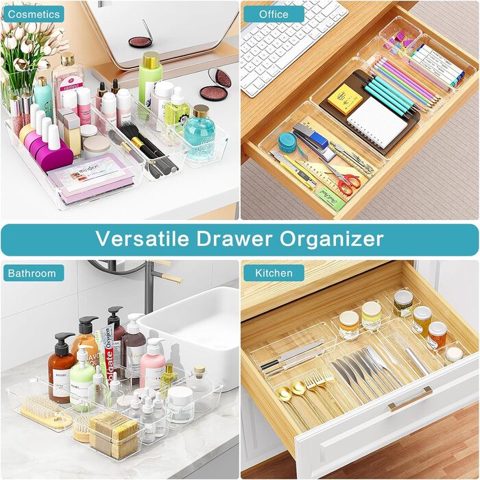 Radikor Drawer Organizer Inserts - 50 Piece Vanity Organizer in 4 Sizes, Drawer Organizer, Make Up Organizer, Drawer Organization System for Desk, Office, Kitchen, Bathroom