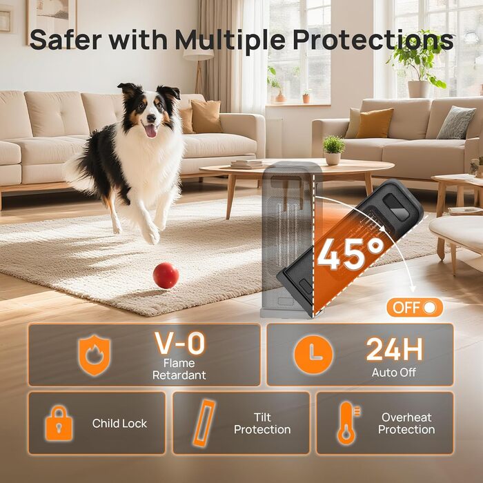 Електричний обігрівач PTC, 2000W, керамічний, тихий, з термостатом та пультом ДУ, ECO режим, 70° осциляція, таймер 12h, захист від перегріву та перекидання, чорний, 1 шт (40см)