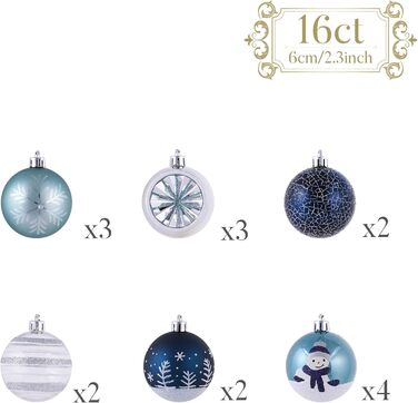 Набір ялинкових прикрас Valery Madelyn, 16 шт, 6 см, червоно-зелено-золота тема (блакитна), з подарунковою упаковкою
