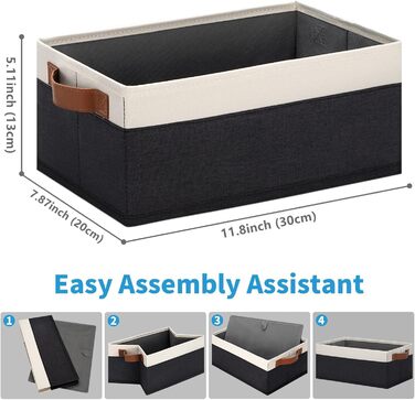 Ghvyenntte Storage Baskets (6 Pack), small fabric storage baskets, foldable, 30 x 20 x 13 cm, organizer baskets with PU handles, decorative square baskets for closet, shelves, cabinet
