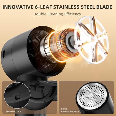 Електричний видалення ворсу з одягу: бездротовий триммер для одягу з 6 лезами та 3 швидкостями, LED-дисплей (Чорний)