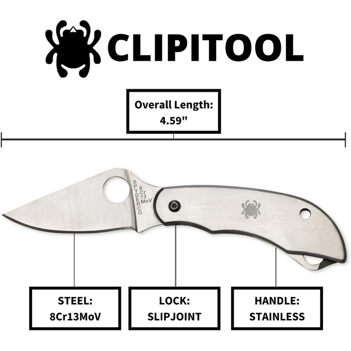 Ніж складаний Spyderco ClipiTool з ножицями, нержавіюча сталь, металевий корпус