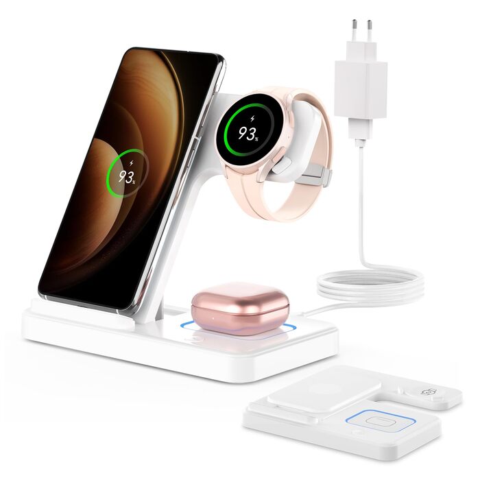 Зарядний пристрій GEEKERA 3-в-1: для Samsung Galaxy S25/S24/S23/S22, Galaxy Watch 8/7/6/5/4/3 та Galaxy Buds