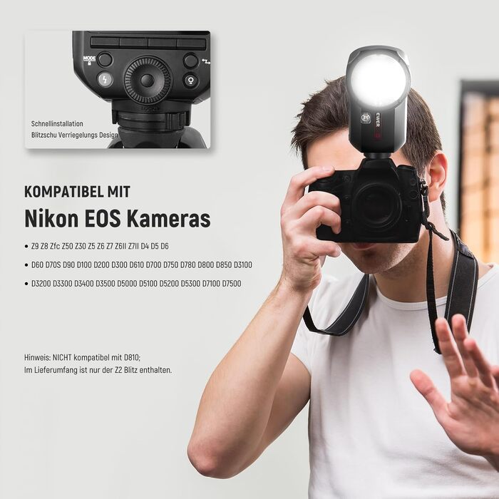 NEEWER Z2-N: Спалахувальний пристрій Speedlite для Nikon з радіосинхронізацією 2.4G, 76W, TTL/M, HSS 1/8000s, 2600mAh