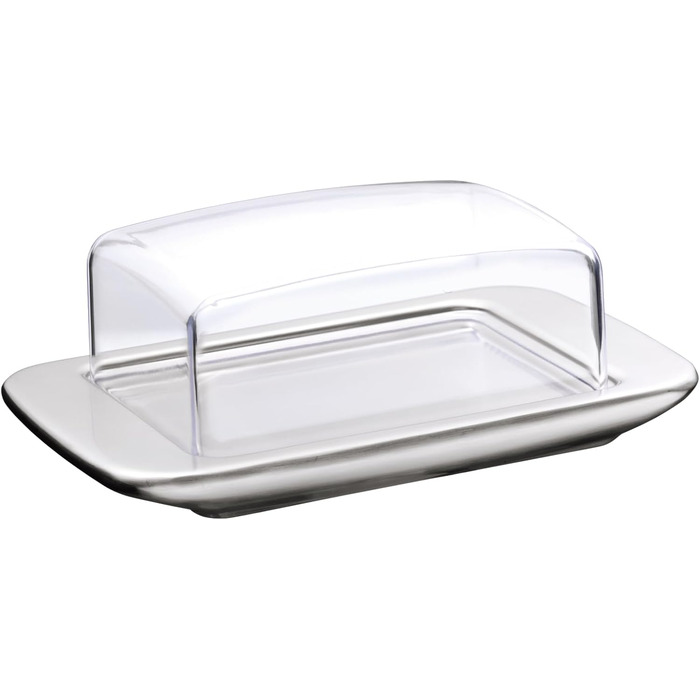 WMF Loft Brunch Butter Dish, Stainless Steel 11.5 x 16.8 cm, with Plastic Lid, Brushed Cromargan Stainless Steel, Dishwasher Safe