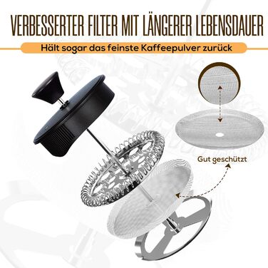 Френч-прес KICHLY 1000 мл: портативна кавоварка з нержавіючою сталлю та потрійним фільтром