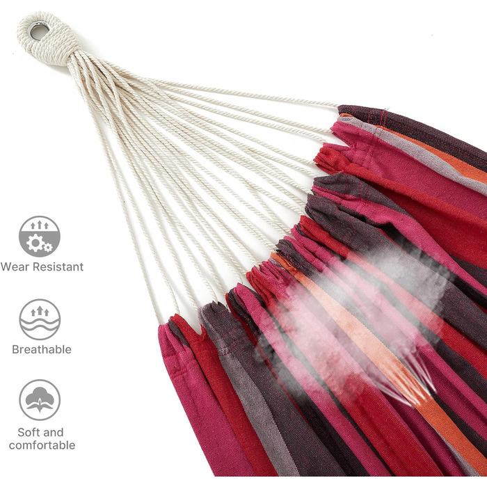 Hammock with stand, double cotton with stand for 2 people, portable outdoor & indoor patio, yard, garden, weight capacity up to 200 KG, Red