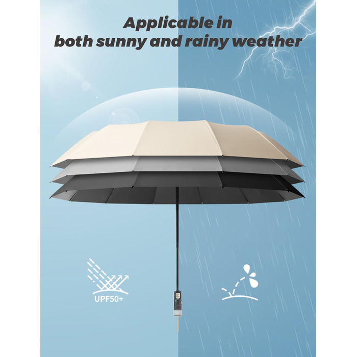 MidingChai Парасолька-зонт Штормостійка, велика, з захистом від УФ, автоматична, портативна, XXL для гольфу, подорожей та відпочинку, чорна (для чоловіків та жінок)