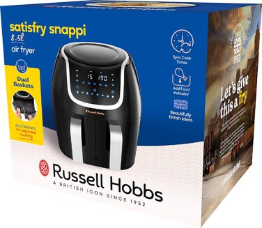 Фритюрниця електрична Russell Hobbs подвійна 8.5л з технологією Rapid Air Fryer, 8 програм, сенсорний екран, кошики 4.25л, посудомийна безпека 27290-56S